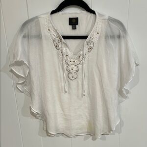 JM COLLECTION Elegant White Embroidered Women's Top XSP